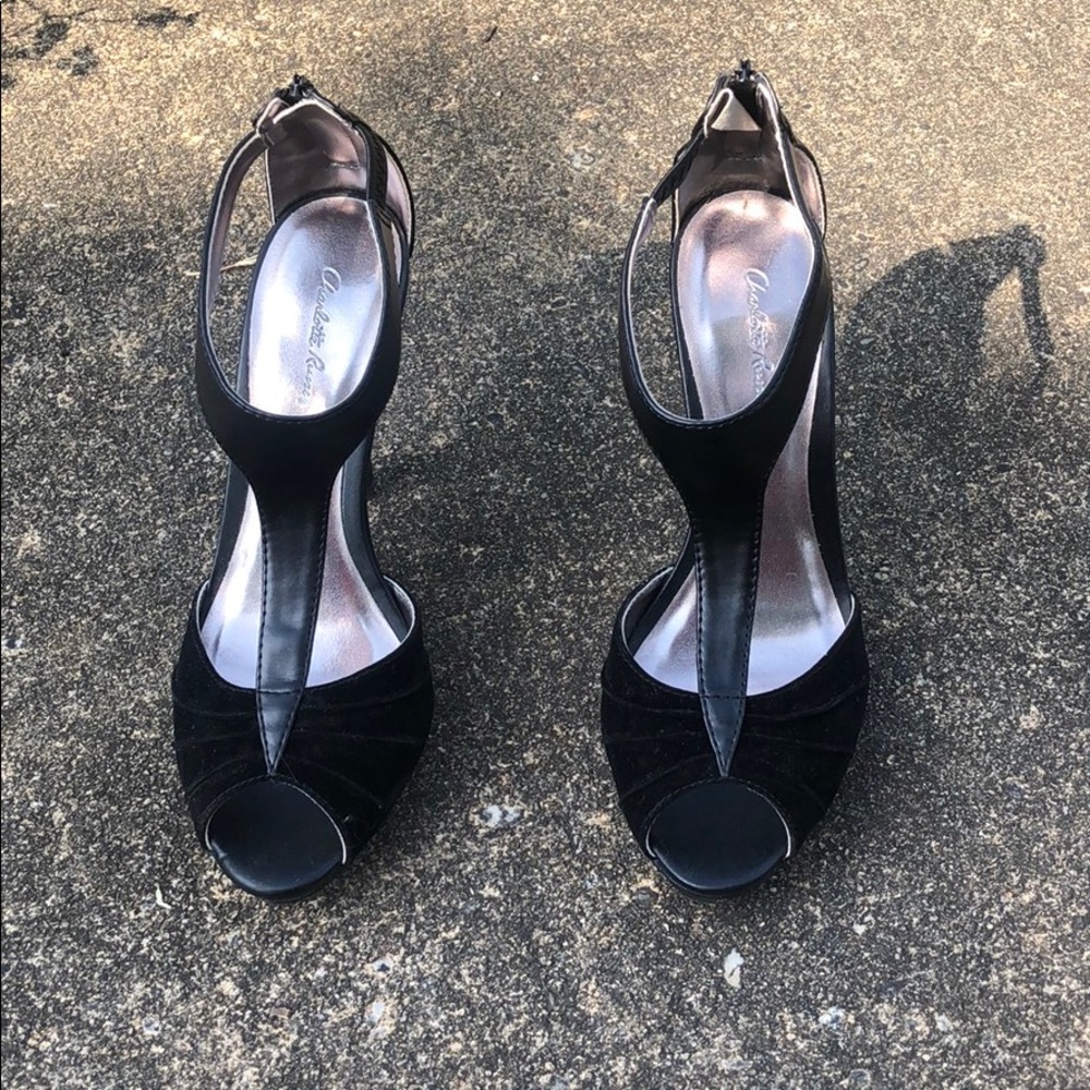Charlotte Russe black velvet t strap heel